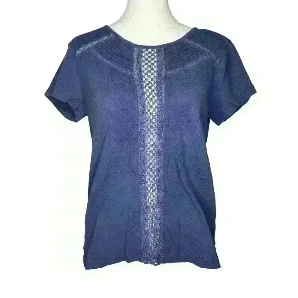 LOFT women's light blue short sleeve blouse with lace front size XS